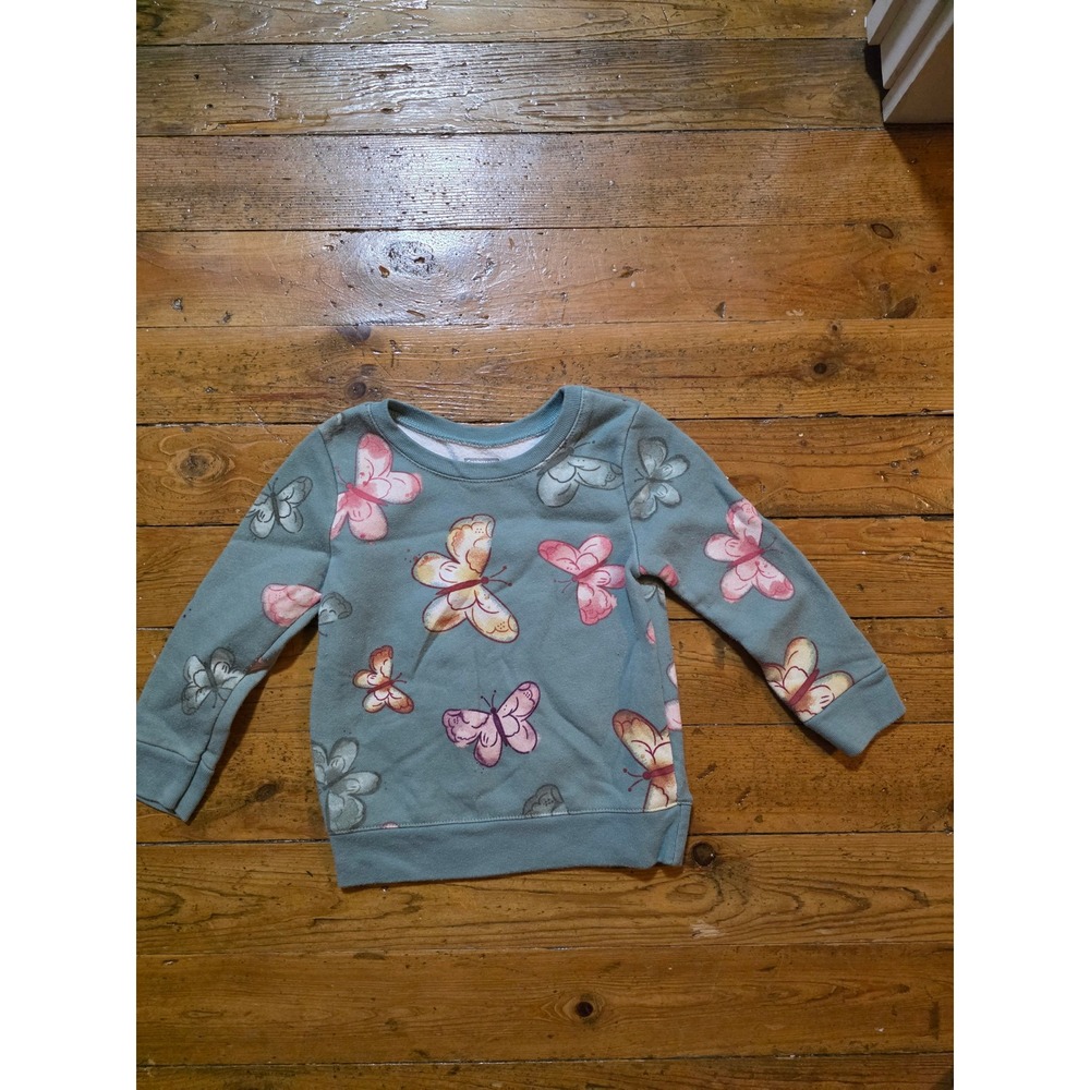 Garanimals Toddler Girls Butterfly Print Sweatshirt Teal Blue Fleece Pullover 2T